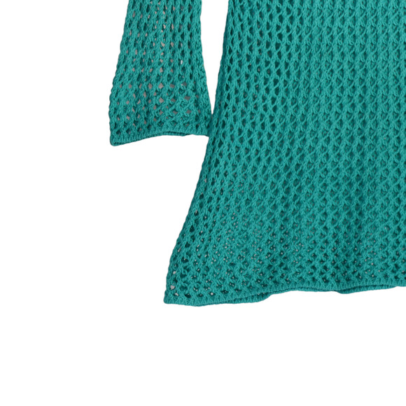 Wooden Ships Tunic Pullover Sweater Womens Small Green Open Knit Cotton Blend - Picture 3 of 9